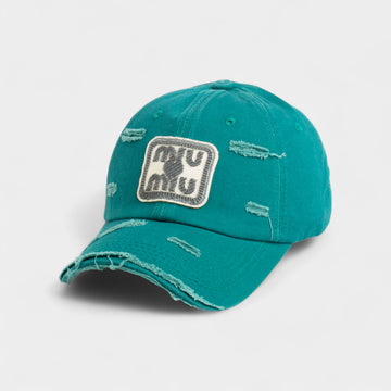 MIU MIU LOGO EMBROIDERY CUTTING COTTON CAP