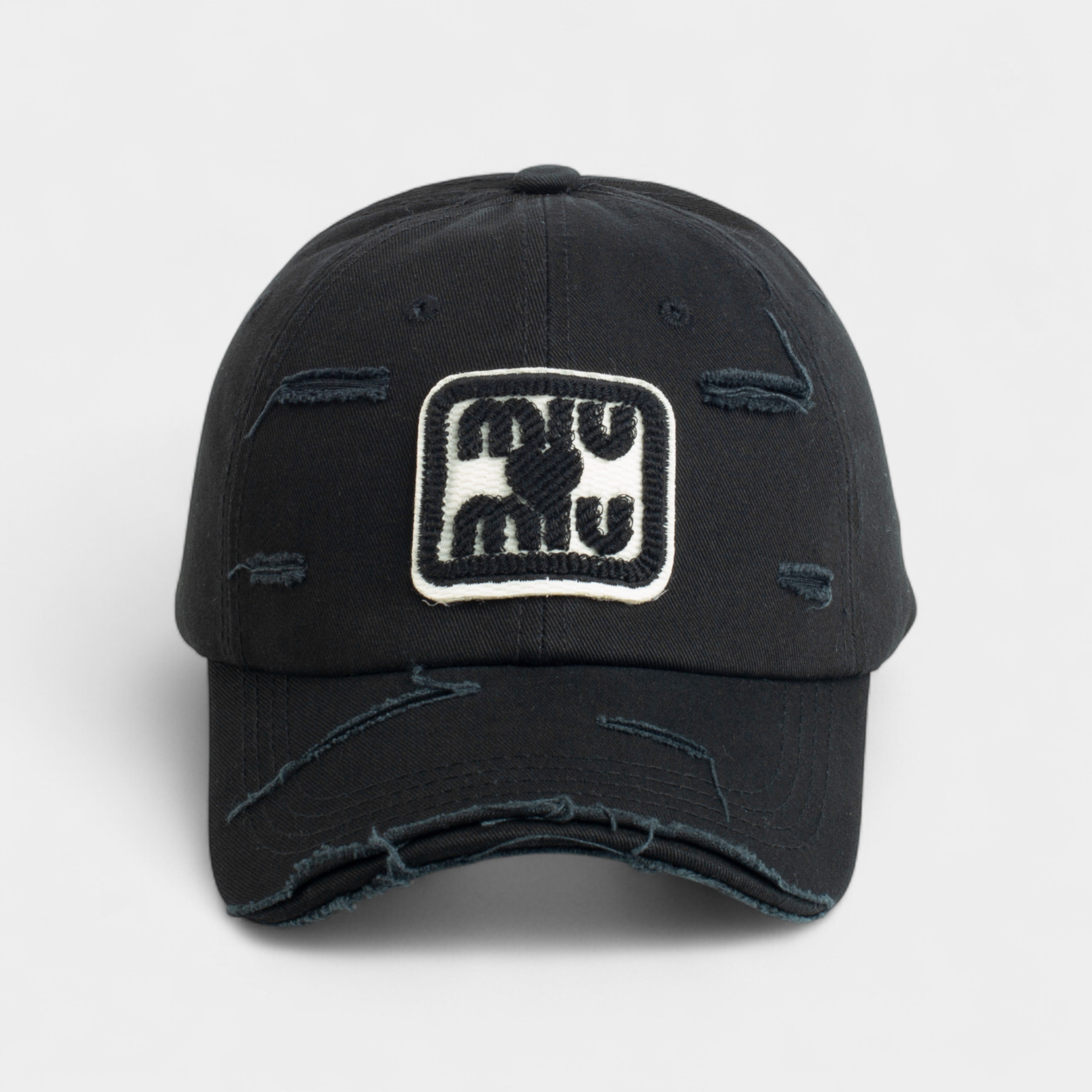 MIU MIU LOGO EMBROIDERY CUTTING COTTON CAP