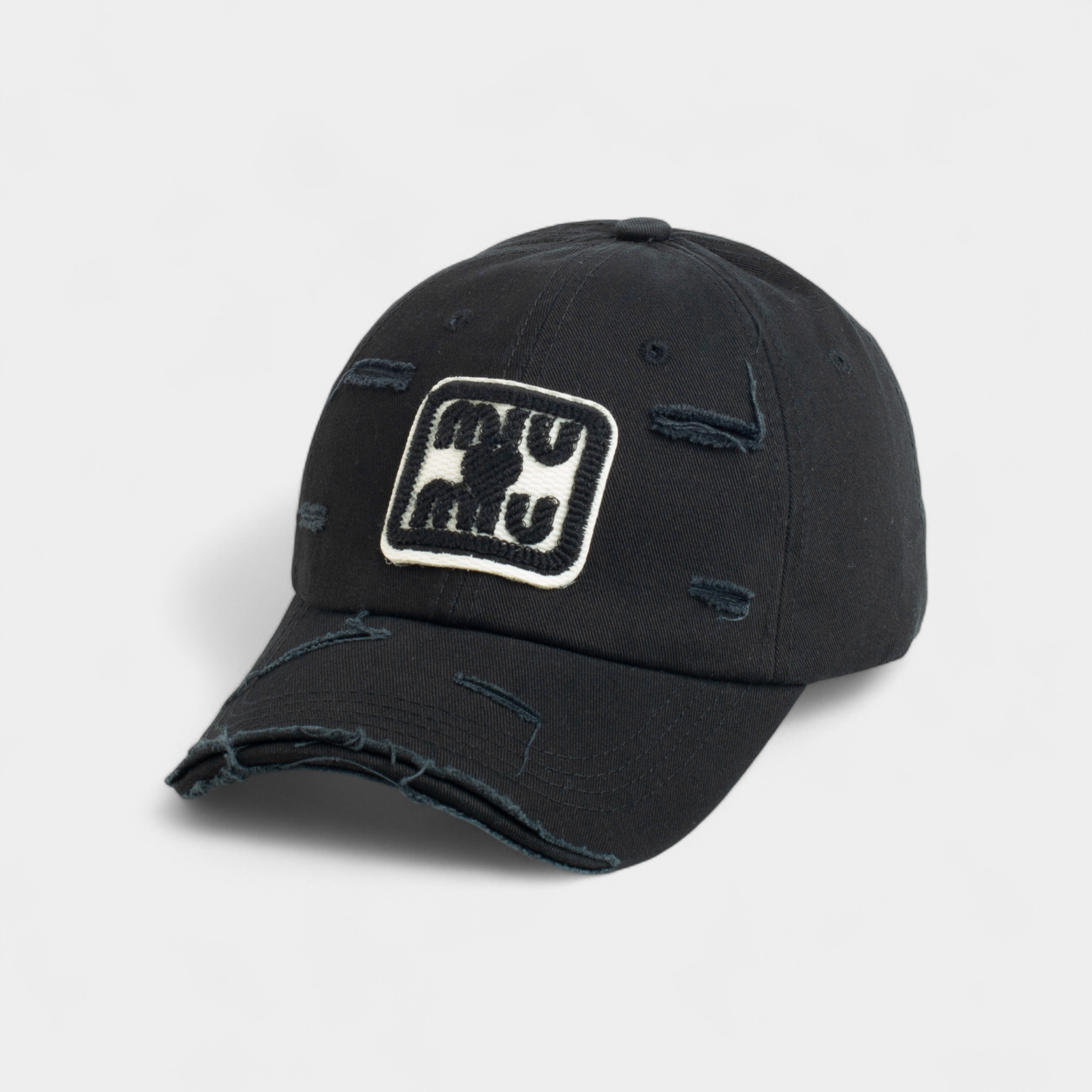MIU MIU LOGO EMBROIDERY CUTTING COTTON CAP